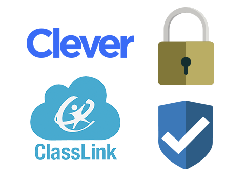 Easy Access and Always Private Collage of logos, featuring Clever, ClassLink, a padlock, and a shield.